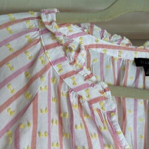 Talbots long sleeve blouse w/ vertical pink strips & little yellow dots.
